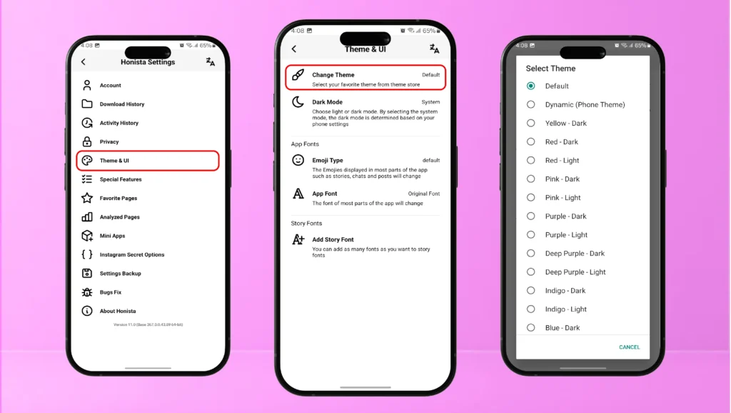 Honista APK Theme Change